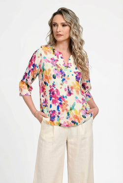 Bluză damă din in cu viscoză cu imprimeu colorat Monica Natalee