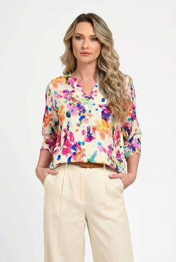 Bluză damă din in cu viscoză cu imprimeu colorat Monica Natalee