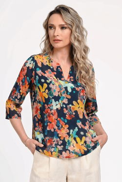 Bluză damă din in cu viscoză cu imprimeu colorat Monica Natalee