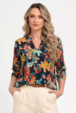 Bluză damă din in cu viscoză cu imprimeu colorat Monica Natalee