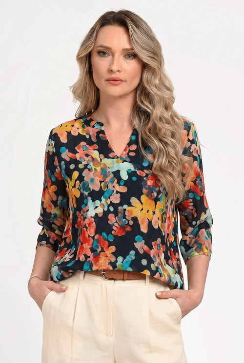 Bluză damă din in cu viscoză cu imprimeu colorat Monica Natalee