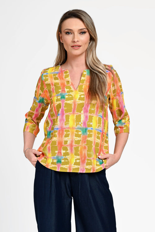 Bluză damă din in cu viscoză cu imprimeu floral galben Simona Natalee Fashion