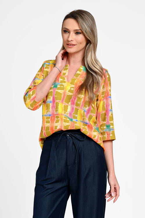 Bluză damă din in cu viscoză cu imprimeu floral galben Simona Natalee Fashion