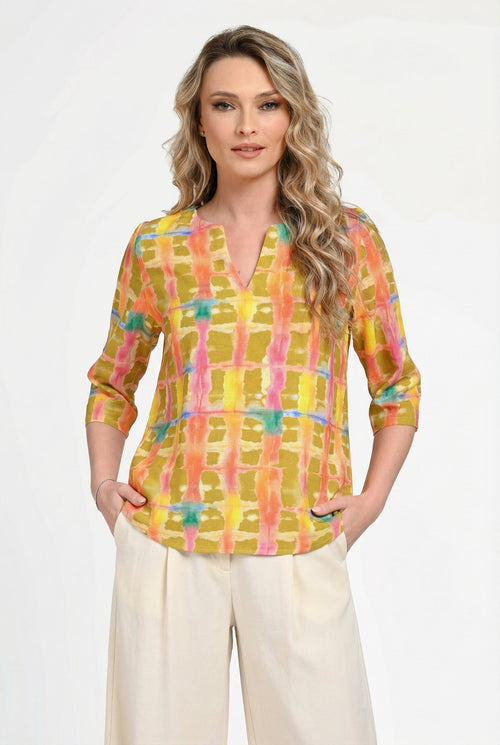 Bluză damă din in cu viscoză cu imprimeu floral galben Simona Natalee Fashion