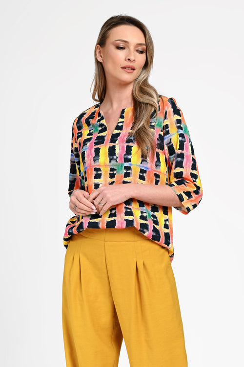 Bluză damă din in cu viscoză cu imprimeu geometric Andra Natalee Fashion