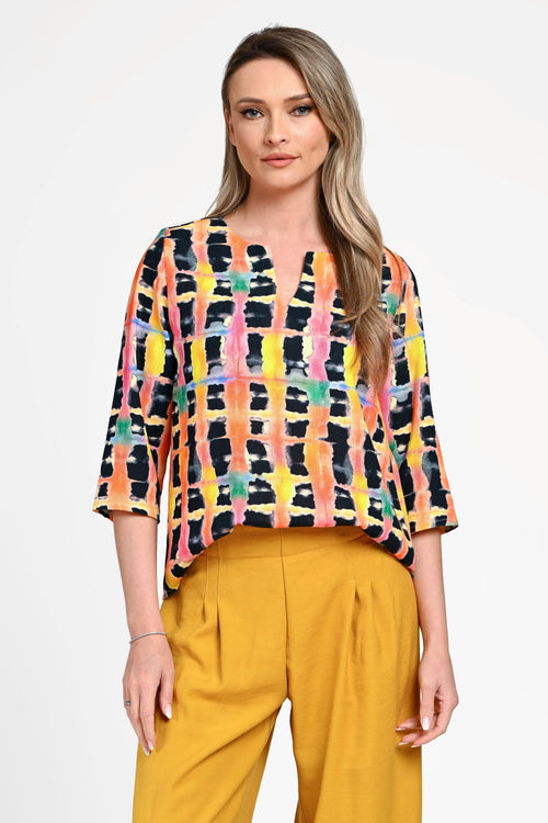 Bluză damă din in cu viscoză cu imprimeu geometric Andra Natalee Fashion