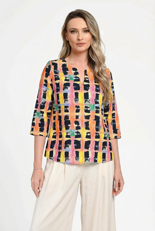 Bluză damă din in cu viscoză cu imprimeu geometric Andra Natalee Fashion