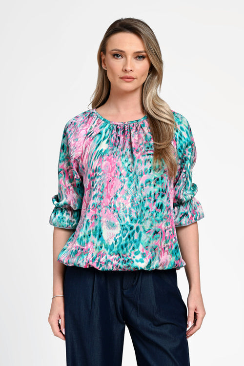 Bluză damă din in cu viscoză cu imprimeu multicolor Gabriela Natalee Fashion