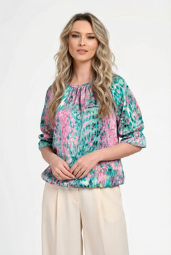 Bluză damă din in cu viscoză cu imprimeu multicolor Gabriela Natalee Fashion