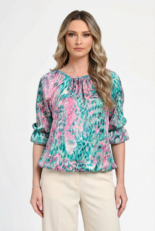 Bluză damă din in cu viscoză cu imprimeu multicolor Gabriela Natalee Fashion