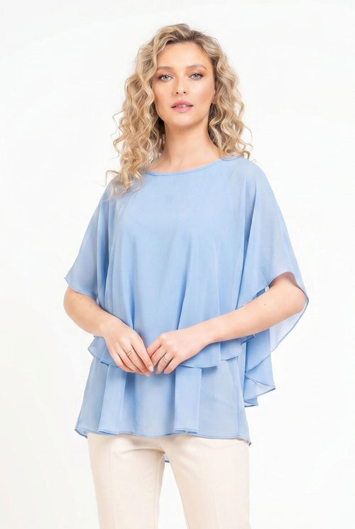 Bluză damă din voal bleu Serena Natalee