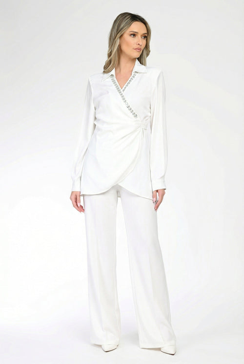 Bluza dama eleganta alba Theodora Natalee