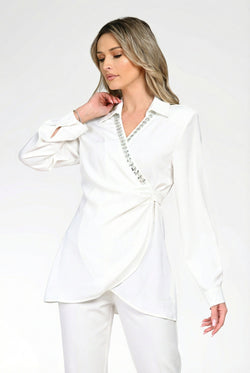 Bluza dama eleganta alba Theodora Natalee