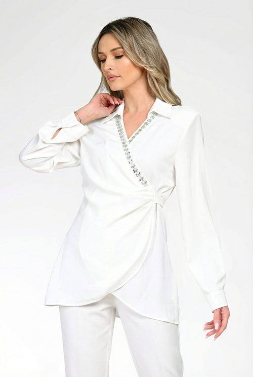 Bluza dama eleganta alba Theodora Natalee