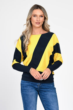 Bluză damă galbenă și bleumarin cu efect suprapus Serena Natalee