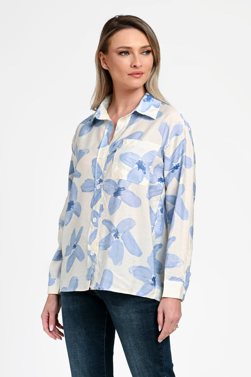 Bluză damă imprimeu floral bleu Elara Natalee Fashion