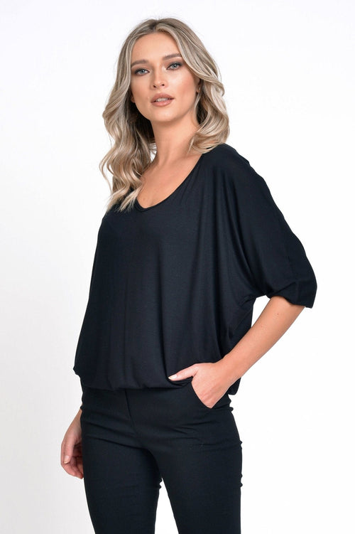 Natalee Fashion Bluză Bluza dama in V negru Filipa