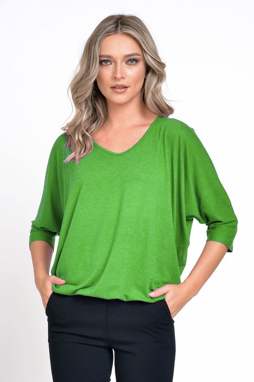 Natalee Fashion Bluză Bluza dama in V verde Esmeralda