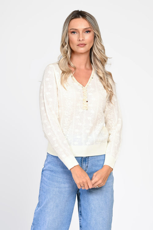 Bluză damă ivoire cu dantelă ajurată Mirela Natalee