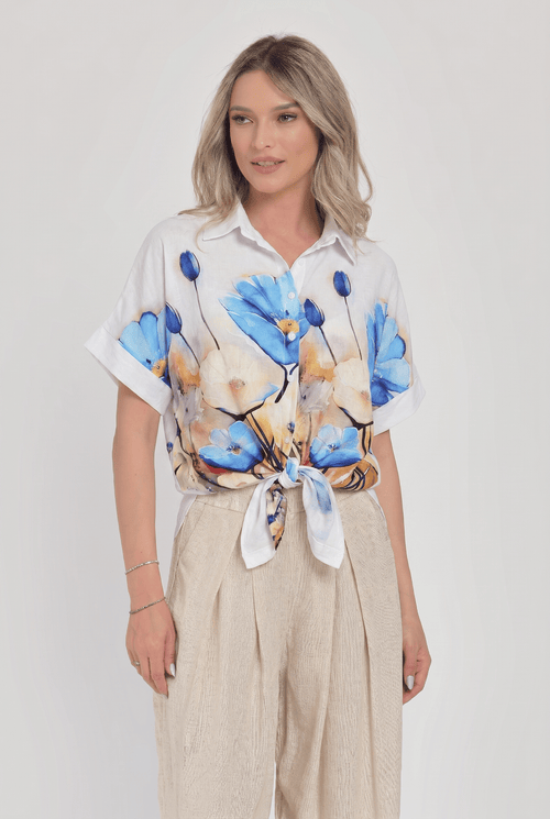 Bluză damă lejeră cu imprimeu floral albastru Natalee