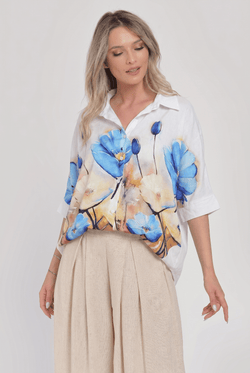 Bluză damă lejeră cu imprimeu floral albastru Natalee