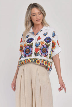 Bluză damă lejeră cu imprimeu floral și inimioare Natalee