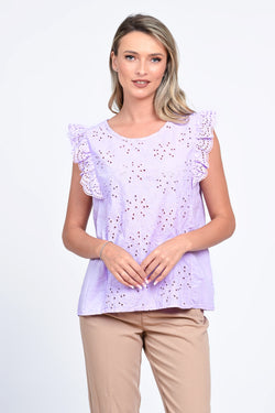 Bluza damă lila brodată cu volane Sofia Natalee Fashion