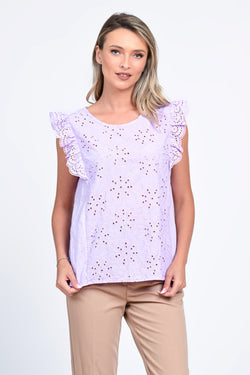 Bluza damă lila brodată cu volane Sofia Natalee Fashion
