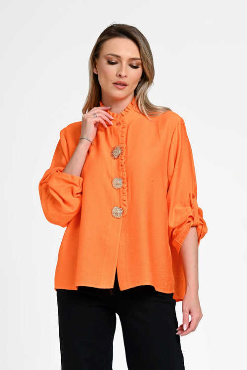 Bluză damă portocalie cu nasturi decorativ Sienna Orange Natalee Fashion