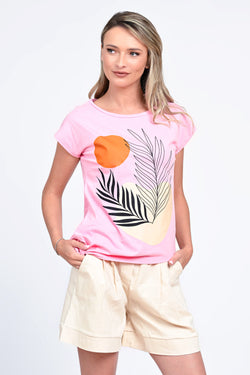 Bluza damă roz cu imprimeu tropical Luna Natalee Fashion