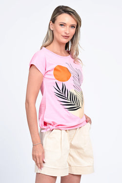 Bluza damă roz cu imprimeu tropical Luna Natalee Fashion