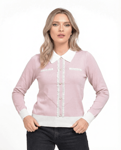 Bluză damă roz pal cu guler alb Natalee