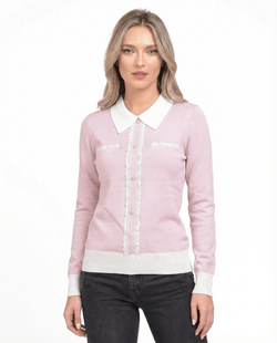 Bluză damă roz pal cu guler alb Natalee