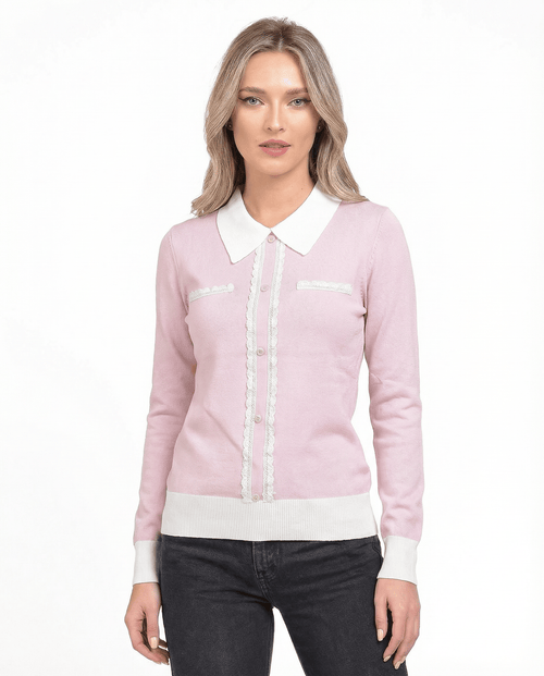 Bluză damă roz pal cu guler alb Natalee