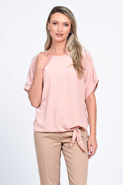 Bluza damă roz pudrat cu nod lateral Eliza Natalee Fashion