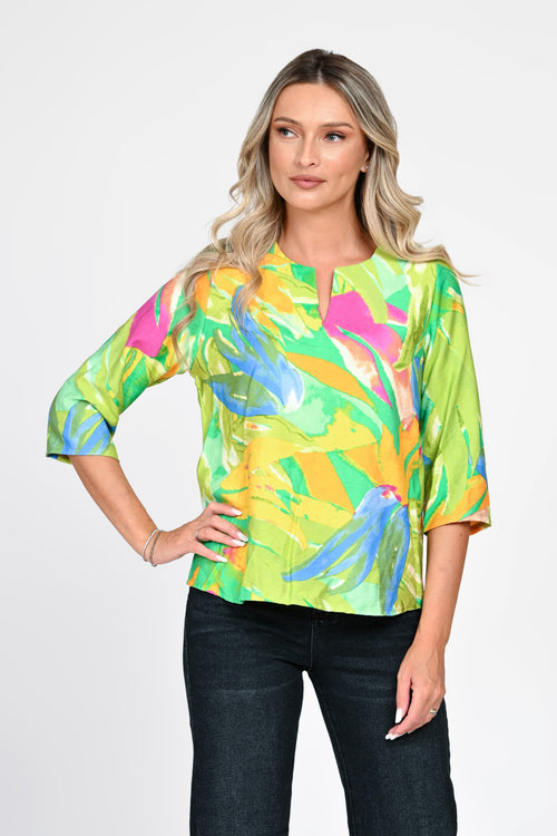 Bluză damă verde cu imprimeu tropical Sonia Natalee