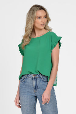 Bluză damă verde cu volane la mâneci Amalia Natalee