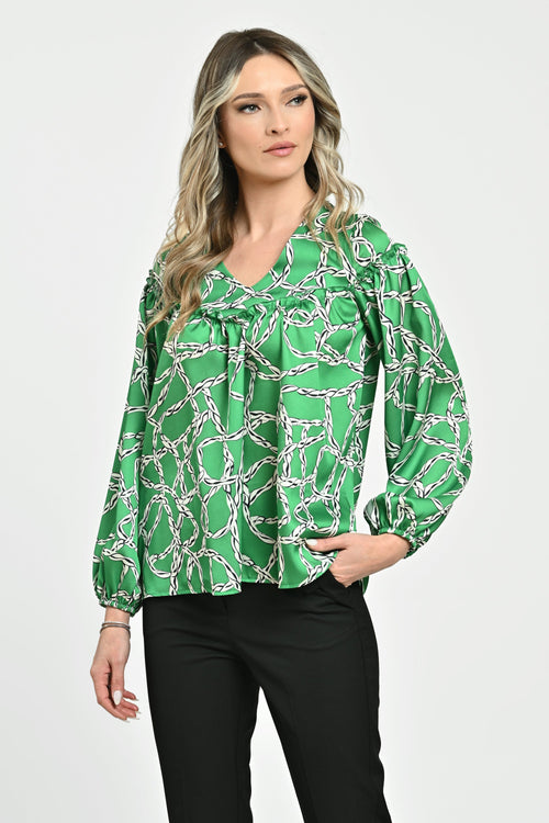 Natalee Fashion Bluză Bluză dama verde imprimat
