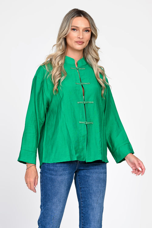 Bluză damă verde smarald cu închideri decorative Mei Natalee