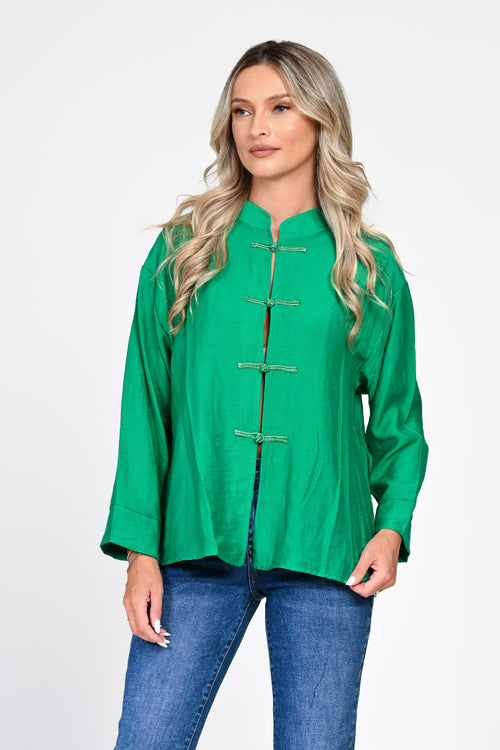 Bluză damă verde smarald cu închideri decorative Mei Natalee