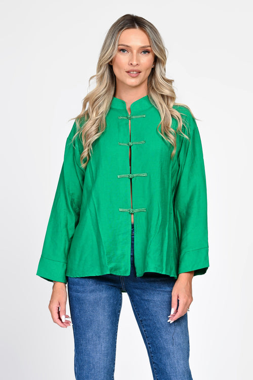 Bluză damă verde smarald cu închideri decorative Mei Natalee