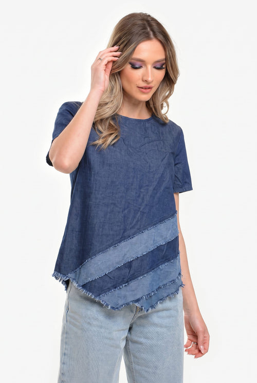 Bluză denim cu inserții Diana Natalee Fashion