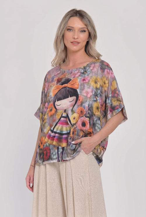 Bluză elegantă cu imprimeu artistic și mătase Eliana Natalee