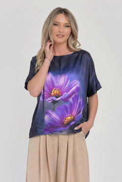 Bluză elegantă damă cu imprimeu floral mov Aureli Natalee