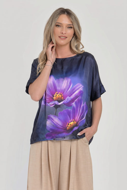 Bluză elegantă damă cu imprimeu floral mov Aureli Natalee