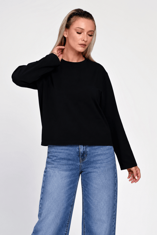 Bluza Eranthe boxy fit din bumbac gros negru Eranthe