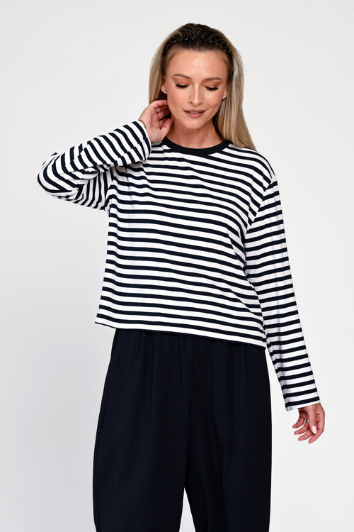 Bluza Eranthe boxy fit in dungi bleumarin/alb Eranthe