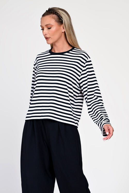 Bluza Eranthe boxy fit in dungi bleumarin/alb Eranthe