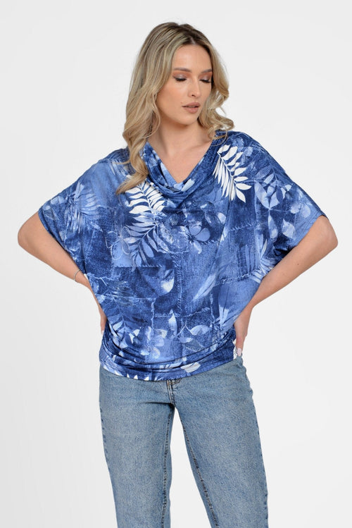 Natalee Fashion Bluză Bluza fald albastru imprimat Filofteia