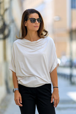 Natalee Fashion Bluză Bluză ivoire mânecă scurtă Carmen